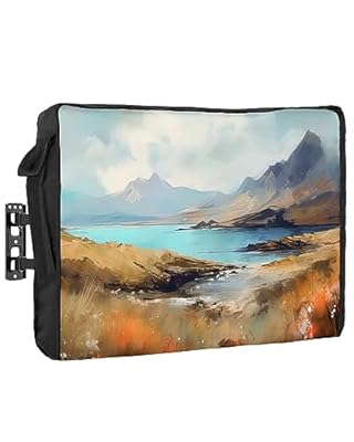 DecorLovee Outdoor TV Cover 80 to 85 Inches Weatherproof, Mountain Outdoor TV Enclosure with Remote Control Pocket, Modern Landscape Oil Painting Abstract Art TV Screen Protectors for Outside TV