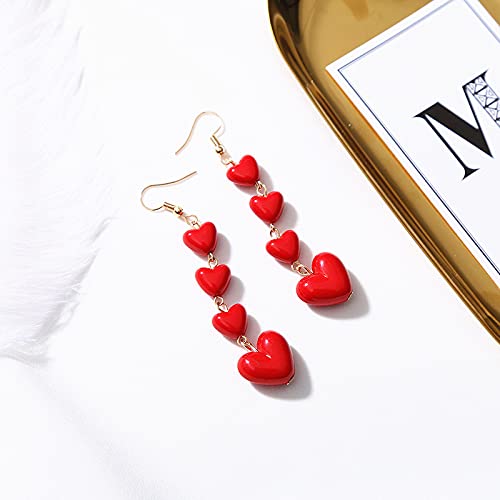 2 Pairs Valentine's Day Handmade Red Heart Long Pearl Dangle Earrings For Women Girls, Lightweight Heart Love Drop Earrings Birthday Gifts Jewelry #TOP2