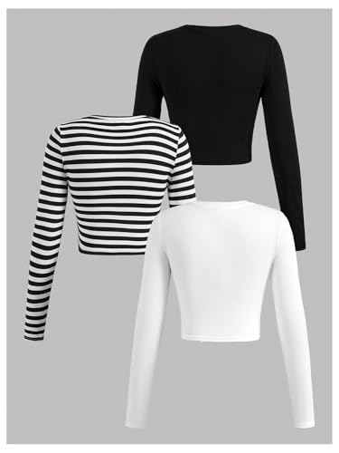 Girl's Long Sleeve Shirts Crew Nekc Slim Fitted Tight Fall Basic Tees Cute Crop Tops for Girls2