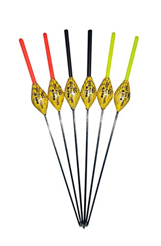SRG Pole Floats SRG013 Pack of 6 x Pole Floats Diamond Margin Fiberglass Stem choose from (0.05g / 0.1g / 0.2g / 0.3g) (6 x 0.1g (3 x Red Tip and 3 x Black Tip))