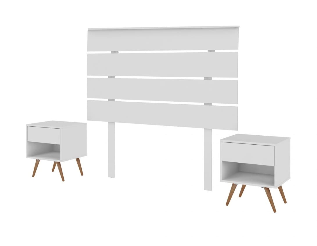 MOMMA HOME Cabecero de Cama + 2 Mesitas en Madera - Modelo TOMARO - Cabezal y 2 mesitas Acabado en Madera - Cabecero - Incluye herrajes para Colgar (White)
