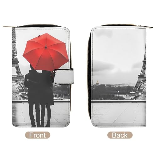 Black And White Paris Eiffel Tower Women's Long Wallets Leather Card Holder Purse Zippered Buckle Clutch Handbag3