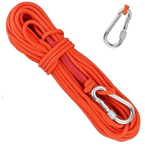 EMAGEREN Cuerda de Escalada 20m*6mm Cuerda Auxiliar de Escalada Cuerda de Pesca con Mosquetón Cuerda para Senderismo Cuerda Multiusos para Escalada/Rescate y Deportes al Aire Libre/Camping - Naranja