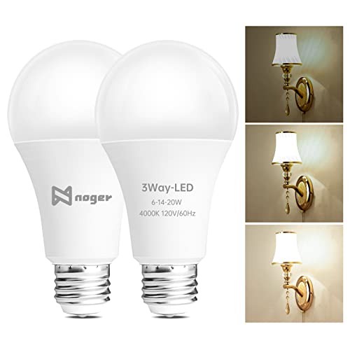 Noger 3-Way Led Light Bulbs A21, 50 100 150W Equivalent, 4000K Natural White, 3 Way E26 Light Bulbs For Reading, 500-1600-2200Lm, 2 Pack #TOP4