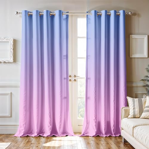 Image of Ultimate Trends Room Darkening Ombre Curtain | Polyester Gradient | Room Doors and Window| 9 FEET Pack of 1,Periwinkle Blush