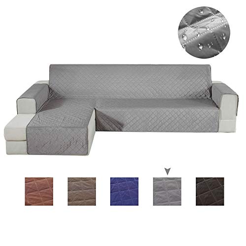 willkey Housse de Canapé d'angle Matelassé Imperméable Couvre Protecteur Canapé en Forme L Antidérapant Revêtement Canapé d'angle pour Enfants et Animaux de Compagnie (240cm Gauche, Gris)