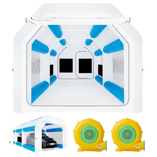 EROMMY Inflatable Paint Booth 23x13x9FT Inflatable Spray Booth Tent with 750W+350W Blowers and Air Filter System Portable Paint Booth for Car Part Motorcycle Workstation Furniture