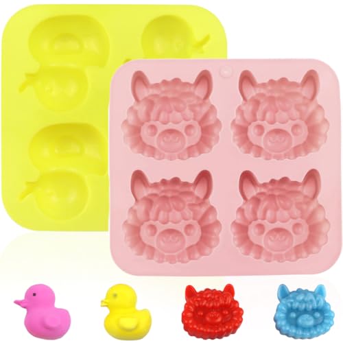 KIRZAX 2 Piezas Moldes de Jabón Infantil Silicona, Motivos Animales Patos & Corderos, 8 Cavidades Kit para Hacer Jabones Artesanales DIY, Ducha Lavado Manos