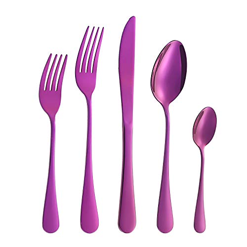 Silverware Set, 20-Piece Purple Flatware Cutlery Set Service for 4,Stainless Steel Kitchen Utensil Set Tableware Knife Spoon Fork Set for Home&Restaurant. Dishwasher Safe(Purple-20pcs set)