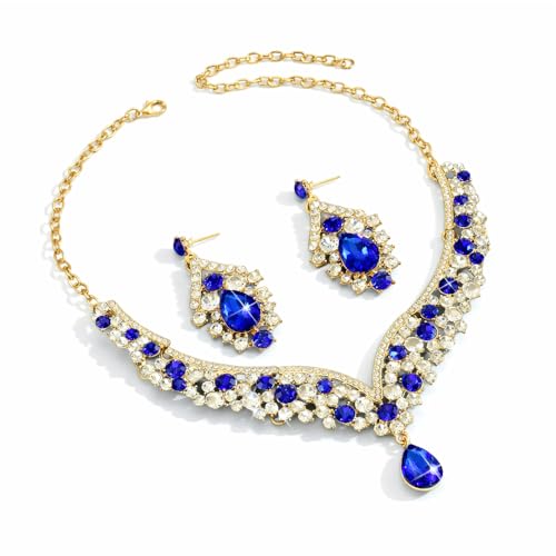 Image of Shning Diva Fashion Stylish Crystal Jewelllery Set for Women | Statement Necklace with Matching Teardrop Earrings | Luxury Elegant Wedding Party Choker Jewelry