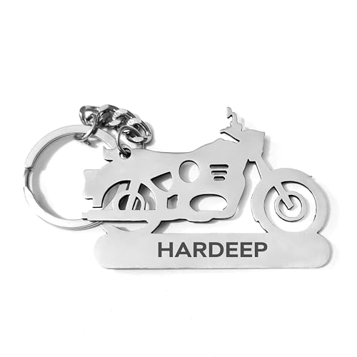 Image of PRINTHUA Customized Stainless Steel Bike Keychain|Engraved Keychain For Bike Lovers|Personalized Gift For Cyclists|Unique Bike Accessory|Ideal For Birthday,Anniversary Or Special Occasion,Silver