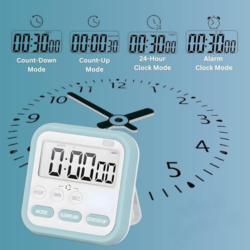 Image of Digital Kitchen Timer & Stopwatch, Large Digit Countdown, Loud Alarm Clock with Back Magnetic Retractable Stand for Cooking,Baking, Study Table, Office, Gym, Athlete and Student Accessories