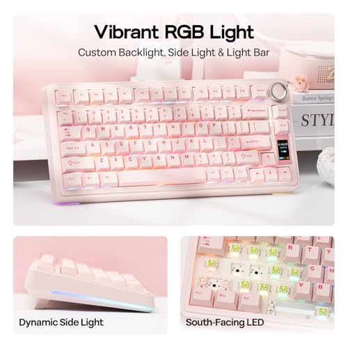 Image of EPOMAKER X Aula EA75 MAX 75% Wireless Gaming Keyboard with Screen & Rotary Knob, Hot Swap, PBT Keycaps, Creamy Gasket, RGB Mechanical Keyboard, US Layout (Pink, Reaper Switch)