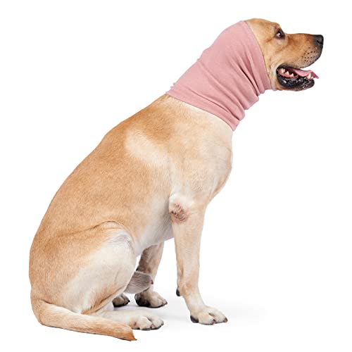 Image of Dog Ear Cover for Dogs, Keep Calming Quiet Ears, Reusable Anxiety Relief for Flies, Grooming, Thunderstorms & Fireworks Pink, Large