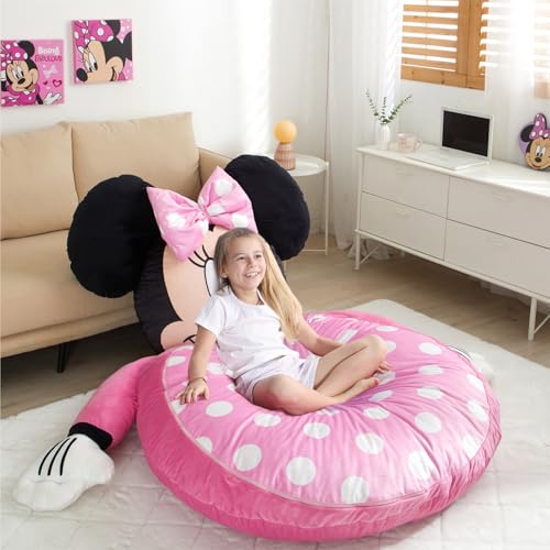 Image of Disney Minnie Mouse Oversized Floor Lounger for Kids,Soft Plush Chair with Pillow and Cushion,Comfortable Portable Nap /Play Mat