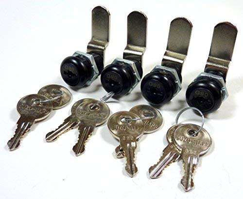 4/Pk 7/8" Double Bitted Black Cam Lock Keyed Alike 2 Keys Each 1-1/4"