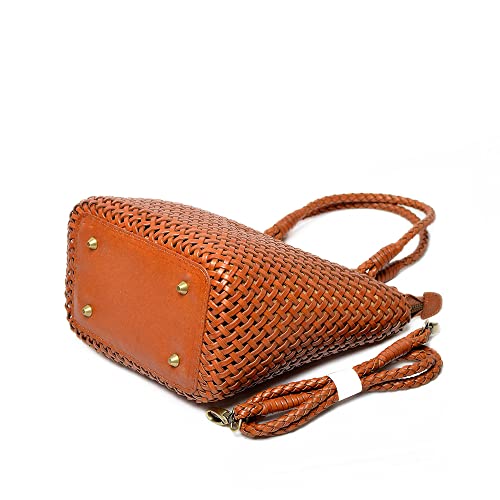 Cowhide Woven Handmade Women's Bag Genuine Leather Texture Casual Niche Vintage Bag French Style Handbag and Shoulder Bag, Brown 5