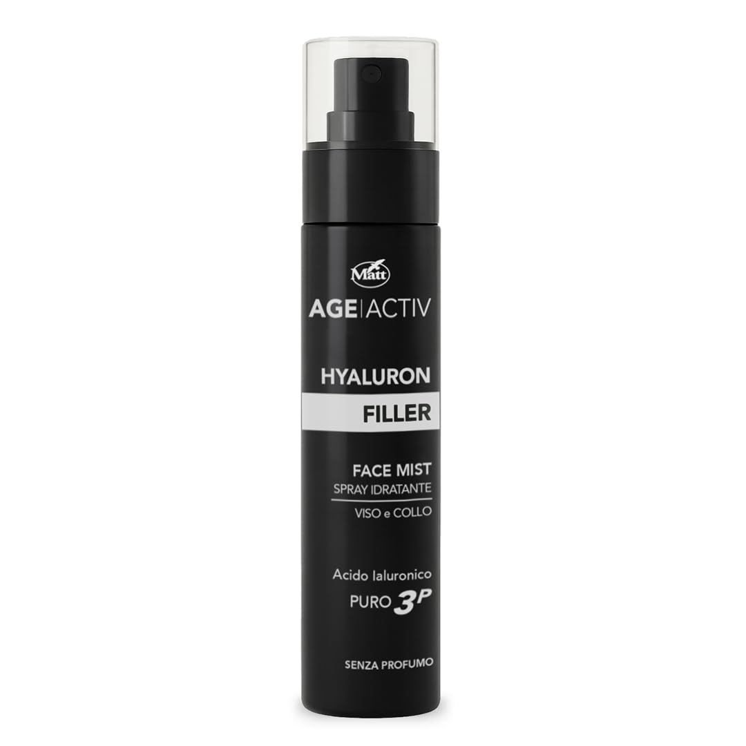 Matt, AGEACTIV Hyaluron Filler, Face Mist Spray Viso Idratante, Rinfrescante, Illiminante, Tonico Viso e Collo con Acido Ialuronico Puro e Attivi di Origine Naturale, Adatto a Pelli Sensibili, 150 ml