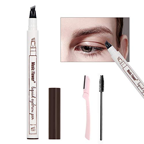 Eyebrow Tattoo Pen,Eyebrow Pencil Waterproof Tat Brow Microblading Eyebrow Pen Liquid Micro-Fork Tips Applicator Create Natural Looking Brows long-lasting Stay All Day (01 Chestnut/Dark Brown)