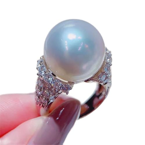QUSIIOSLK 925 Sterling Silver Ivory Pearl Ring Inlay AAA Cubic