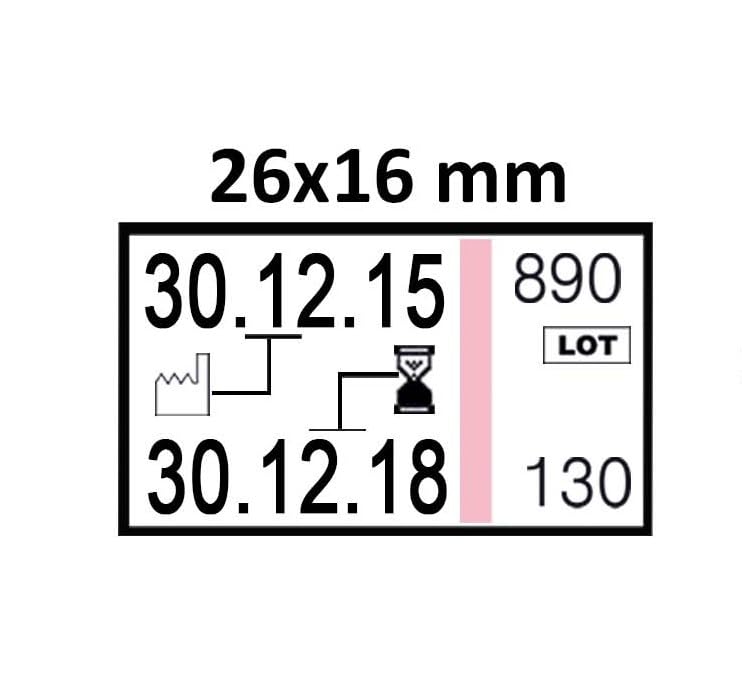 Etichette Medicali mm 26×16 per la tracciabilità Printex V20 con indicatore di processo, 1.500 etichette (3 rotolini da 500 etichette).