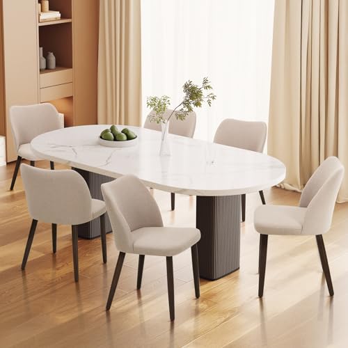 Image of Wooden Dining Chairs Set of 6, Upholstered Kitchen Dining Room Chair, Modern Fabric Farmhouse Dinner Chair for Restaurant & Cafe, Camel