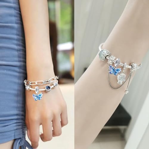 HIQUAY 925 Sterling Silver Pendant Beads fit for Pandora Charm Bracelets, Girls Jewelry Beads Women Gift Bracelets and Necklaces, Crystal Blue Eye Beads Everyday Accessories