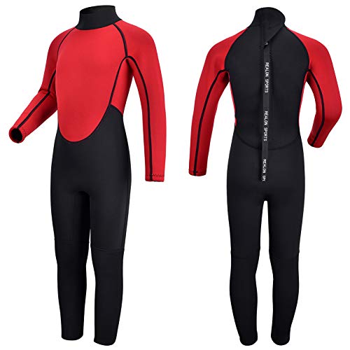 REALON Kids Wetsuit for Boys Girls Toddlers 3mm Full Wet Suits Neoprene Long Sleeve Back Zip 2mm Shorty One Piece Baby Children's and Youth Swimsuits Keep Warm for Swimming Diving Surfing (3mm M)
