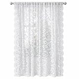 Pinelinq Vintage Lace Curtain 52 x 96 Inch White – 1 Panel Sheer Botanical Floral Window Panel with Rod Pocket – Light Filtering Farmhouse Curtain