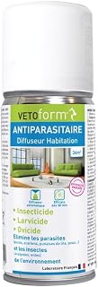 Vetoform | Insecticide Habitat | Spray diffuseur | Puces, Tiques, Punaises de lit | 150 ML | 36m² | Efficacité Prouvée | Fabriqué en France