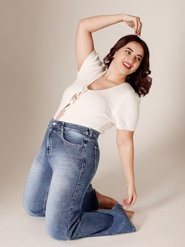 Image of Miss Chase A+ Women's Wide-Leg High-Rise Regular-Length Stretchable Shaping Denim Jeans
