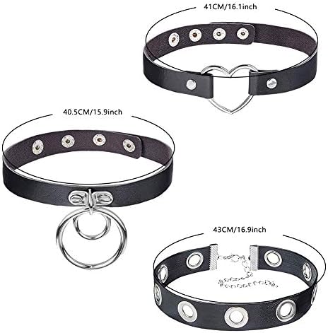 BEHAHAI 6 PCS Black Leather Choker O Ring Vintage Gothic Punk Choker Fancy Dress Rock Choker Necklace PU Leather Collar Choker For Women Men Accessory