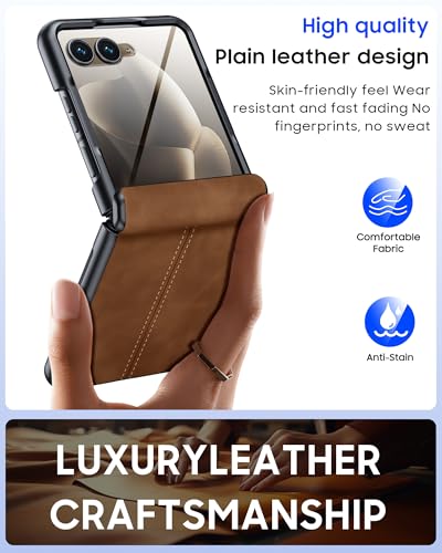 Image of Magnetic for Motorola Razr Ultra 2026 /2025 Case with Hinge Protection, Screen Protector, Fit for Magsafe, Ultra-Thin PU Leather Matte PC Shockproof Cover for Razr Ultra 2026 /2025-Brown