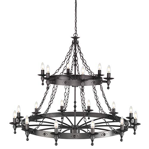 18 Bulb Chandelier Hanging Pendant Light - 2 Tier - Hand Crafted - Wrought Iron Style - Graphite Finish Black - LED E14 60W Bulb