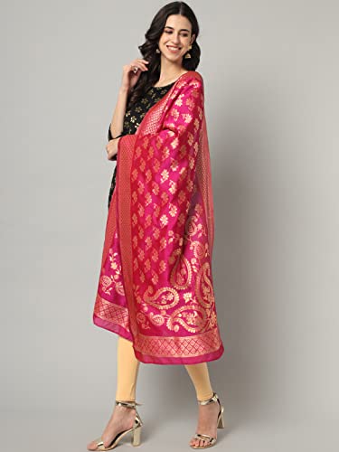 Image of VredeVogel Women's Cotton Silk Blend Straight Kurta With Dupatta with Banarasi Silk Dupatta
