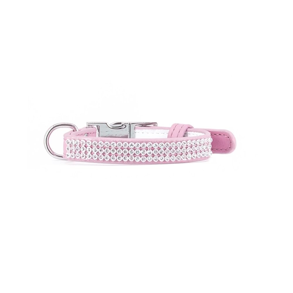 Record - Paris Dog and Cat Collar - Made of Soft Faux Leather - Rhinestone Finish - Size XXS - 1.5cm - Circumference 22-30cm - Pink