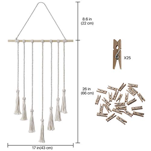 Flexzion Photo Hanger Display Macrame Wall Hanging Pictures With String Boho Hippie Home Decor For Kitchen Bedroom Living Room Entryway Instax Polaroid Gallery Accessories W/ 25X Wooden Clips #TOP6