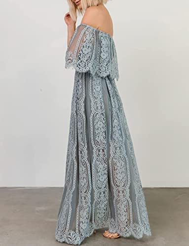 Image of HOYISHION Women's Off The Shoulder Floral Lace Maxi Dress White Bridesmaid Wedding Party Maternity Photoshoot Long Dresses