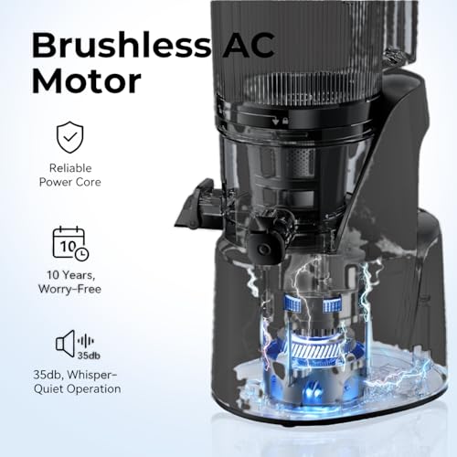Image of EanOruus Juicer Machines, 3-in-1 Cold Press Juicer with 6.5 inch Extra Large Chute, 100oz Large Capacity, AC Motor, Makes Juice, Nut Milk & Sorbet, brown