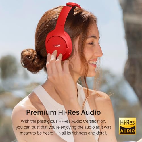 Image of TOZO HT2 Hybrid Active Noise Cancelling Headphones, Wireless Over Ear Bluetooth Headset, 60H Playtime, Hi-Res Audio Custom EQ via App Deep Bass Comfort Fit Ear Cups, for Home Office Travel Red