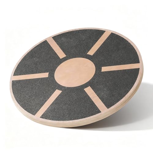 Wooden Wobble Balance Board, Core Trainer for Balance with Non-skid Surface, 360° Rotation and 15° Tilt for Stability Training, Balance Stability Board for Home Gym, Black