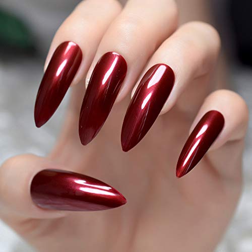 EchiQ Stiletto Kunstnägel, extra lang, spitz, Weinrot, Bordeaux, UV-Gel, Salon-Party, zum Anpressen von Kunstnägeln – Bild 6