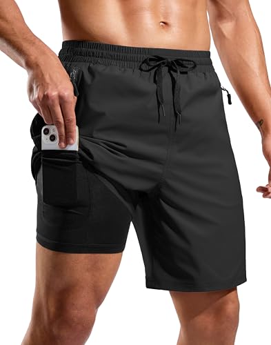 Image of G Gradual Mens Swim Trunks with Compression Liner 7 inch /9'' Quick Dry Board Shorts Swimsuit Bathing Suit for Men Zipper Pockets