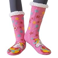 YEEKAORA Slipper Socks for Women with Non-Slip Grippers, Winter Thermal Warm Cozy Fuzzy Plush Cute Animal Indoor Socks (Rose Unicorn)