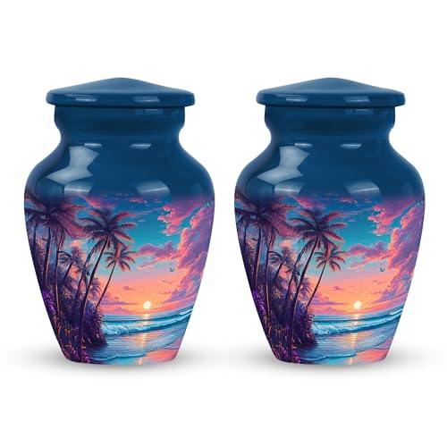 Image of Beach Urn - Funeral Cremation Urn for Ashes - 3 Inch - Pack of 2 - Burial Decorative Urns for Mom & Dad - Ash Keepsakes for Human Ashes - Human Remains Urns