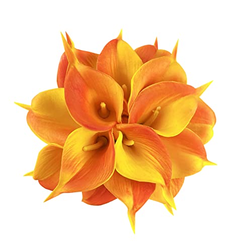Wuudi 20Pcs Calla Lily Bridal Wedding Bouquet Head Latex Real Touch Flower Bouquets - Orange #TOP22