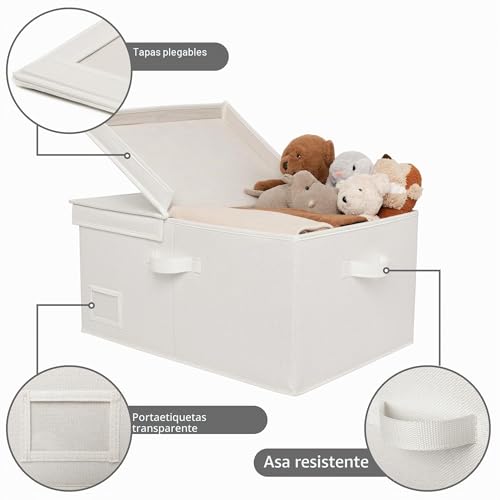 Miniatura 6 de Granny Says Caja De Almacenaje Grande Con Tapa, Set De 1 Cesta De Almacenaje De Tela Con Tapa, Caja De Almacenaje Para Estanterías De Armario, Cesta De Almacenaje Blanca Para Organizar La Ropa