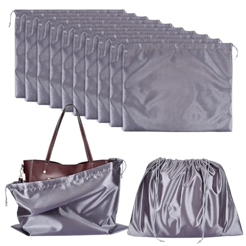 NBEADS 12 Pcs Dust Bags for Handbags Imitation Silk Storage Bags Portable Drawstring Pouch Cloth Travel Bags for Handbags Purses Shoes Boots Gray 39.7x50cm