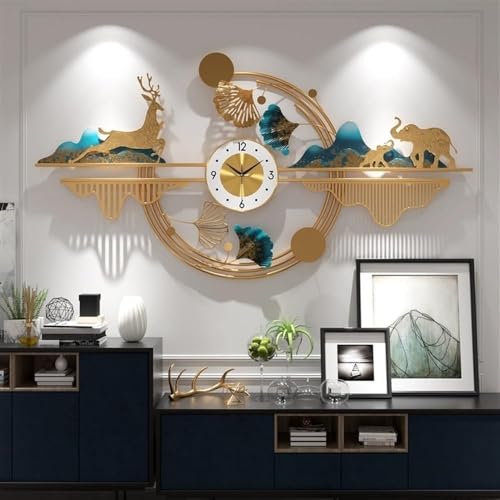 Horloge murale design élégant d'élan et éléphant grande horloge moderne en métal salon