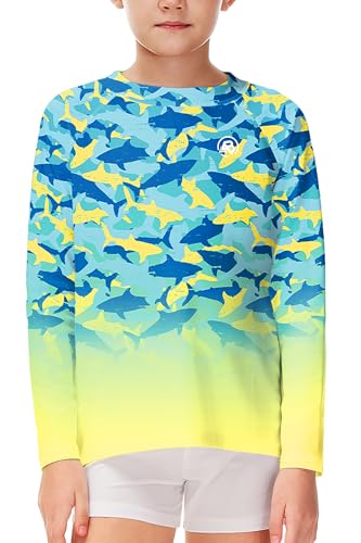 Image of AOBUTE Unisex Kids Rash Guard Long Sleeve SPF 50+ Sun Shirt UV Protection Swim Shirts 3-12 Years
